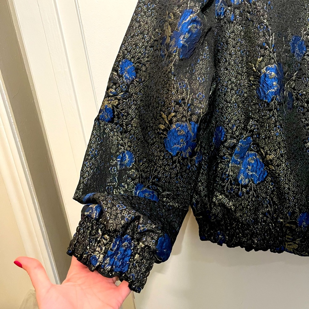 Haute Hippie Ruth Metallic Floral Brocade Bomber Jacket - size XL - Picture 7 of 11